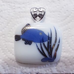 White/blue🐟salt water fish Glass pendant